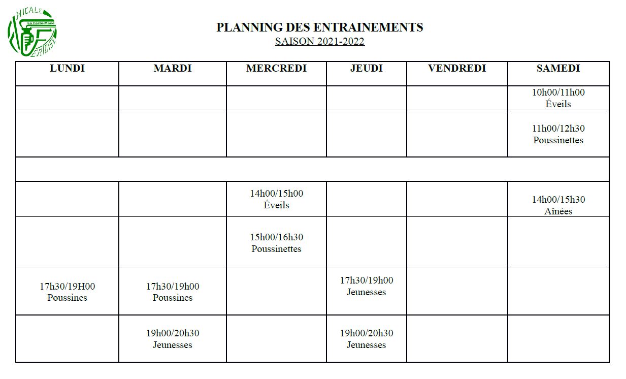 Planning Entrainements